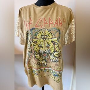Def Leppard Graphic Tee with Sequin Sleeves